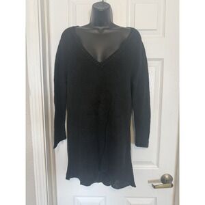 Ralph Lauren 100% Linen Light Sweater Black V-Neck Oversized  Small Prep Beach